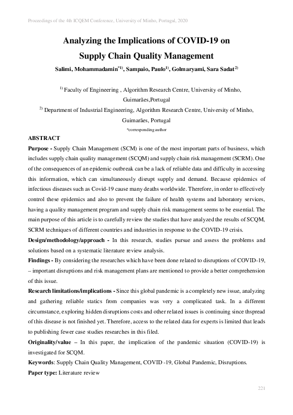 (PDF) Analyzing the implications of COVID-19 on supply chain quality ...