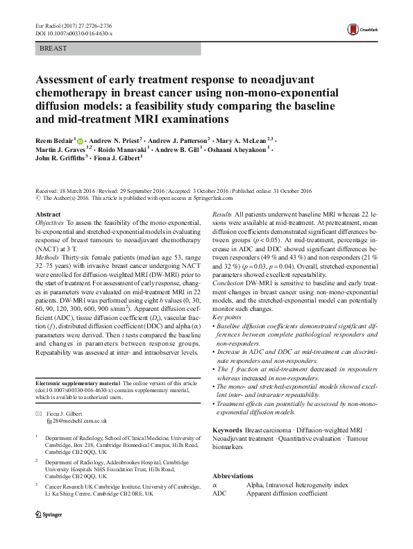 (PDF) Assessment of early treatment response to neoadjuvant ...