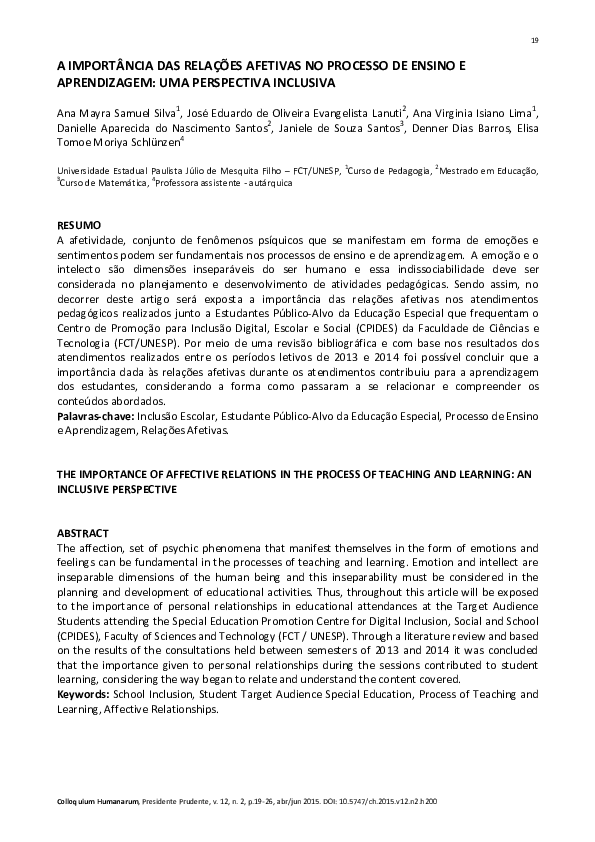 (PDF) A Importância Das Relações Afetivas No Processo De Ensino e ...