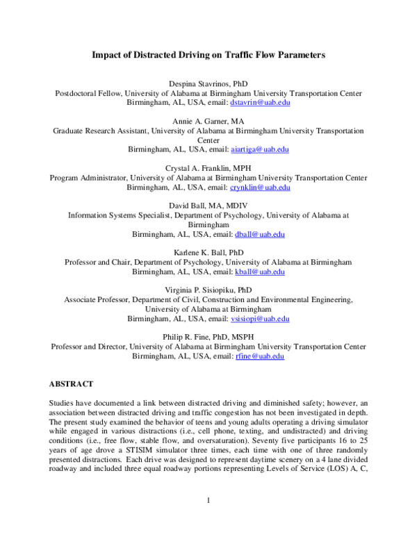 (PDF) Impact of distracted driving on safety and traffic flow