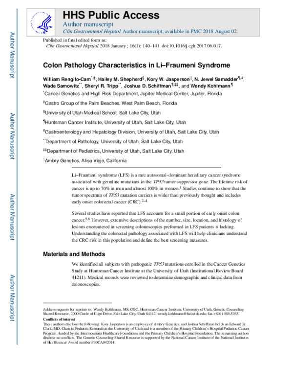 (PDF) Colon Pathology Characteristics in Li–Fraumeni Syndrome