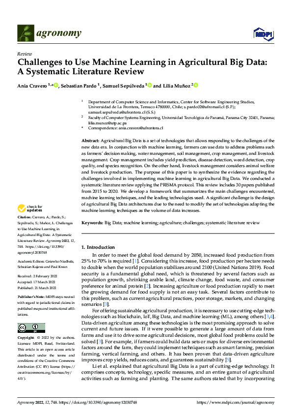 (PDF) Challenges to Use Machine Learning in Agricultural Big Data: A ...