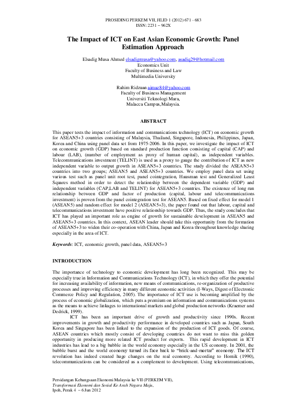 (PDF) The Impact of ICT on East Asian Economic Growth: Panel Estimation ...