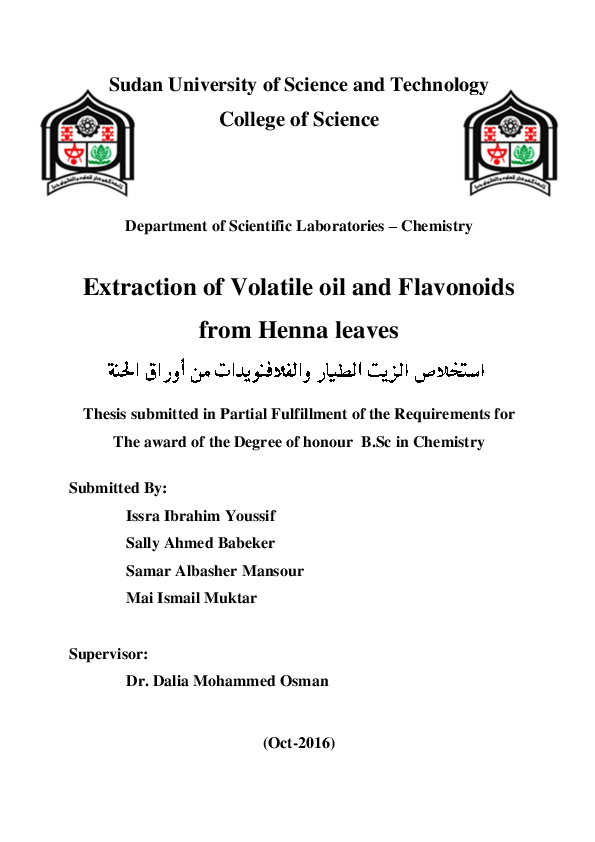 (PDF) Extraction of Volatile oil and Flavonoids from Henna leaves
