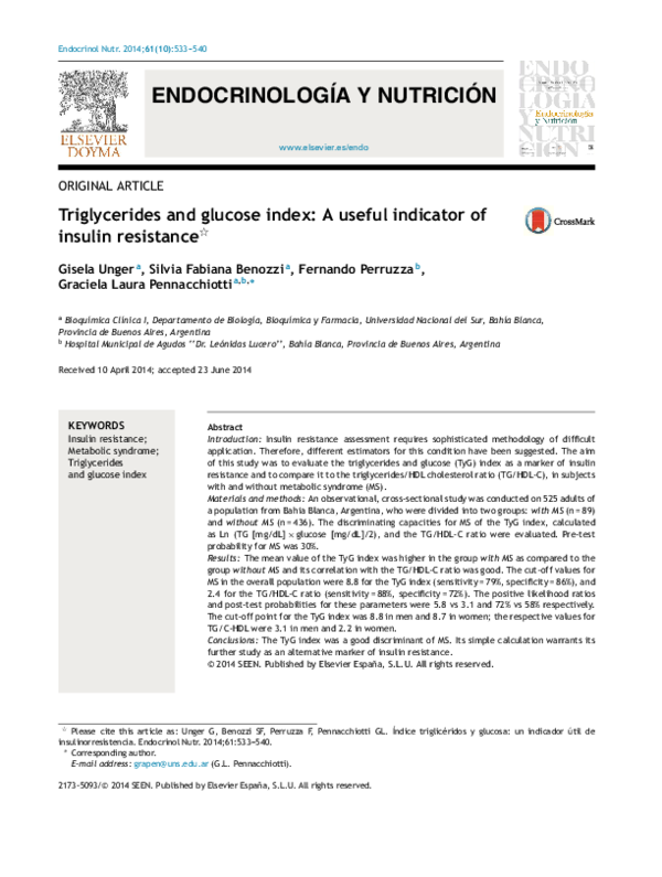 (PDF) Triglycerides and glucose index: A useful indicator of insulin ...