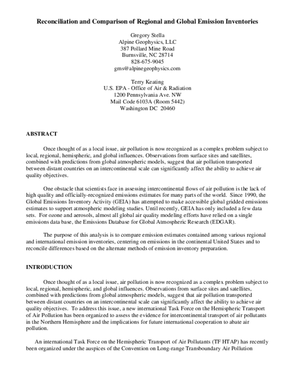 (PDF) Reconciliation and Comparison of Regional and Global Emission ...