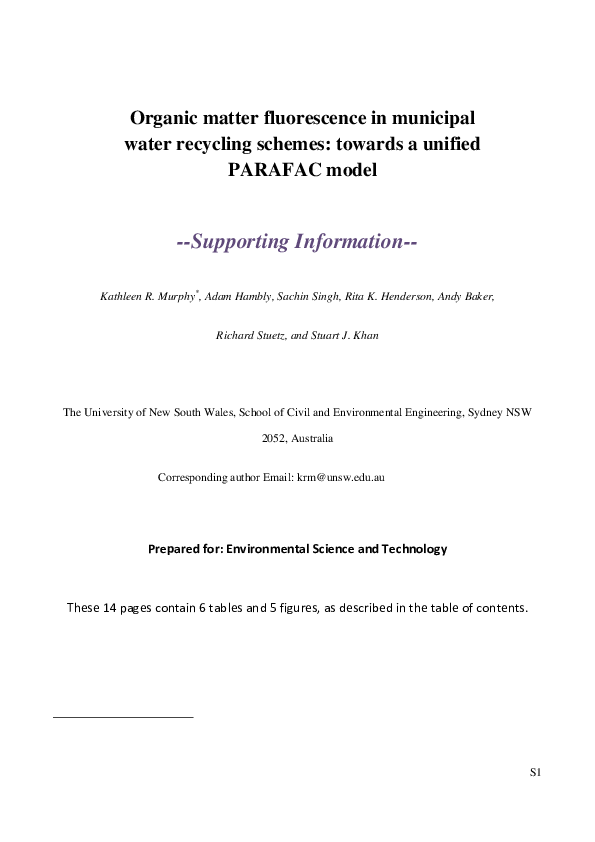 (PDF) Organic Matter Fluorescence in Municipal Water Recycling Schemes Toward a Unified PARAFAC