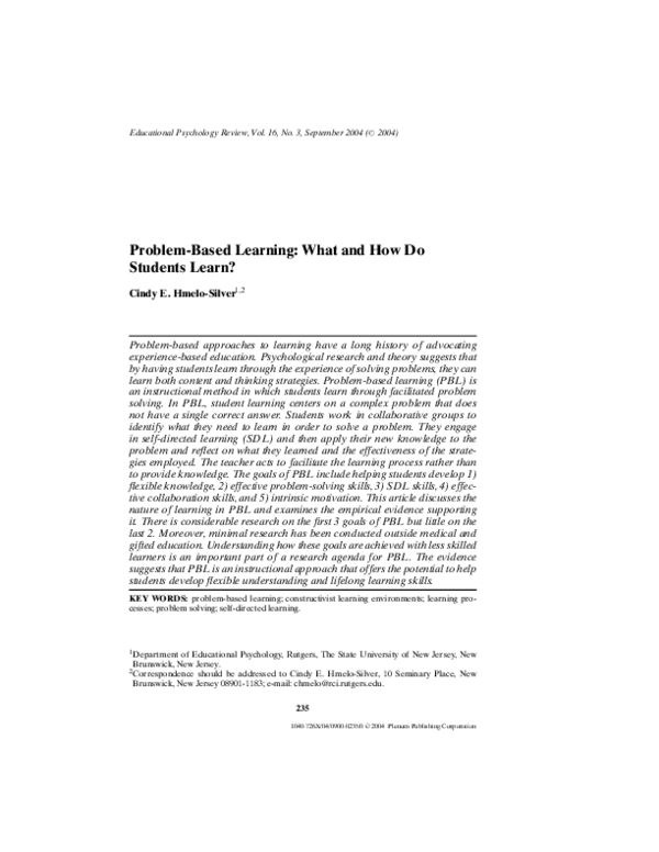 (PDF) Problem-Based Learning: What and How Do Students Learn?