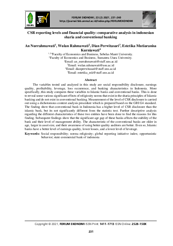 (PDF) CSR reporting levels and financial quality: comparative analysis ...