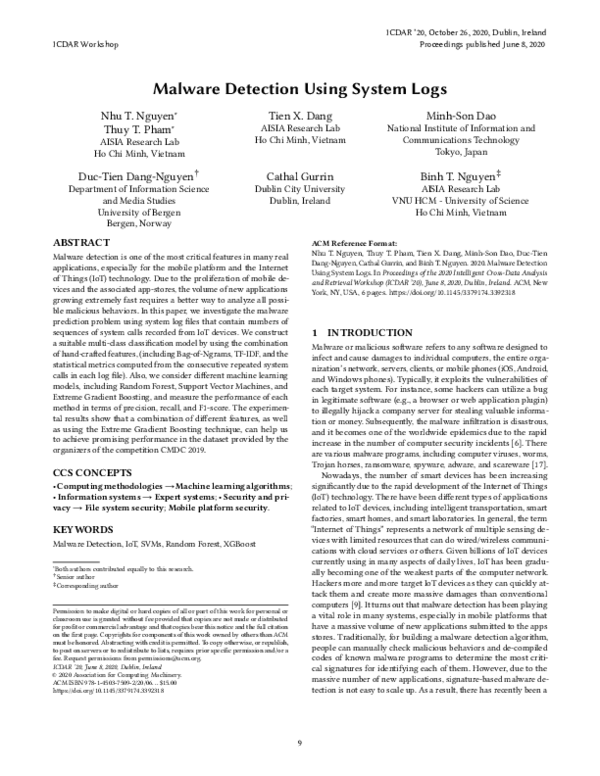 (PDF) Malware Detection Using System Logs