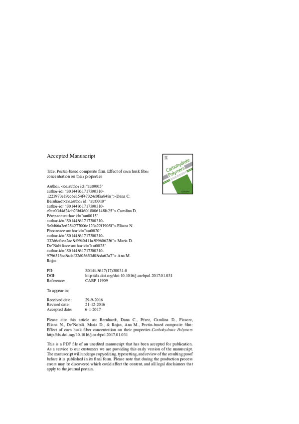 (PDF) Pectinbased composite film Effect of corn husk fiber