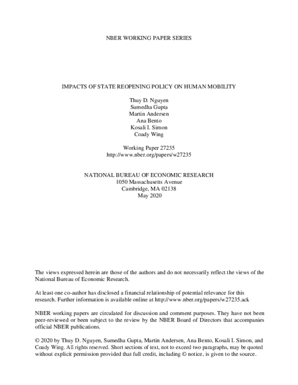 (PDF) Impacts of State Reopening Policy on Human Mobility