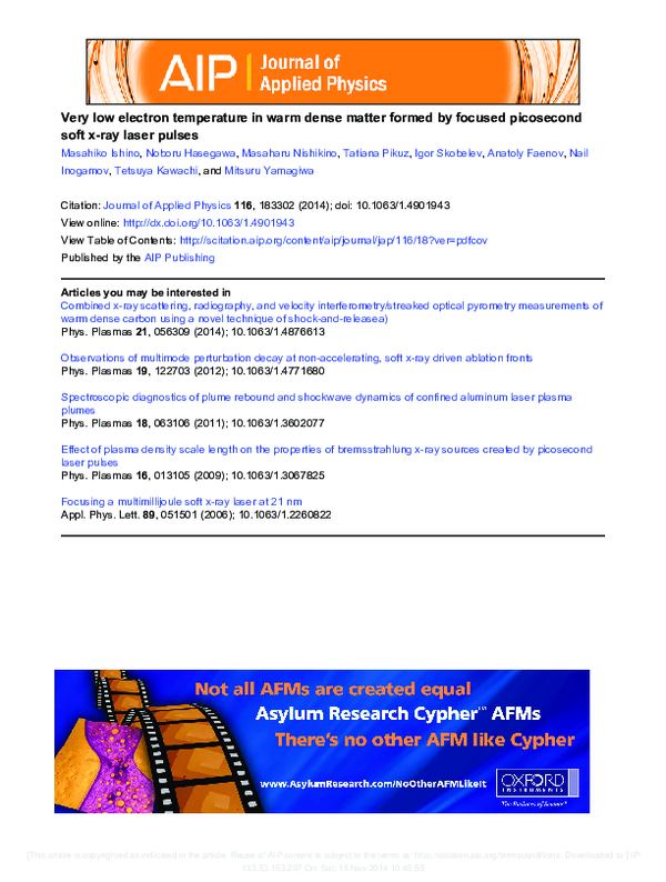 (PDF) Very low electron temperature in warm dense matter formed by ...