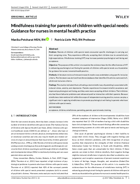 (PDF) Mindfulness training for parents of children with special needs ...