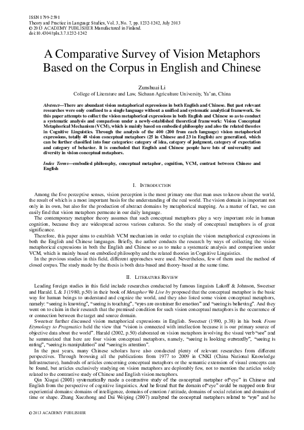(PDF) A Comparative Survey of Vision Metaphors Based on the Corpus in ...