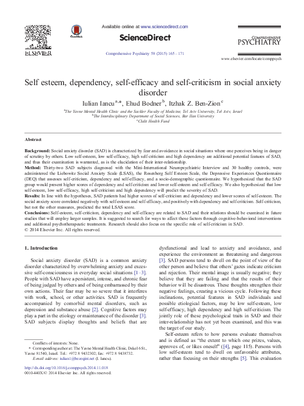 View of (PDF) Self esteem, dependency, self-efficacy and self-criticism in ...