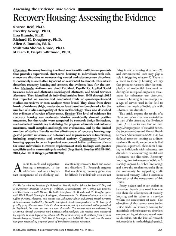 (PDF) Assessing the Evidence Base Series Recovery Housing : Assessing ...