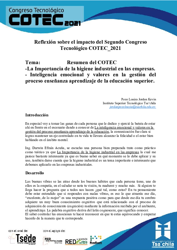 (DOC) Formato Reflexion COTEC 2021 Jordan Pozo