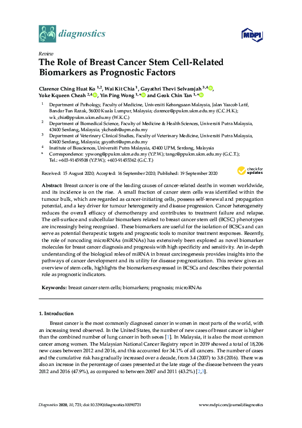 (PDF) The Role of Breast Cancer Stem Cell-Related Biomarkers as ...