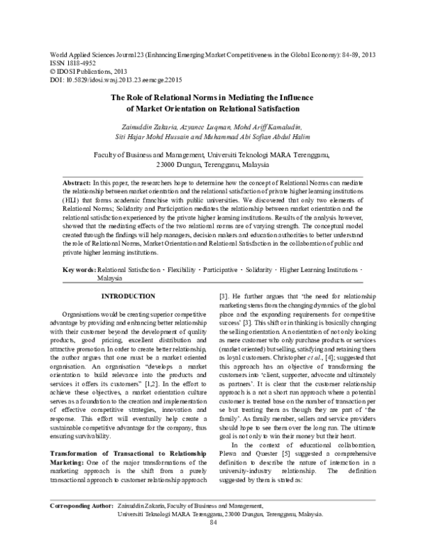 (PDF) The Role of Relational Norms in Mediating the Influence of Market ...