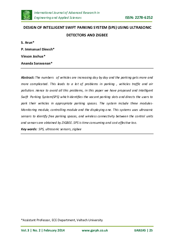 (PDF) Design of intelligent Swift Parking System (SPS) using ultrasonic ...