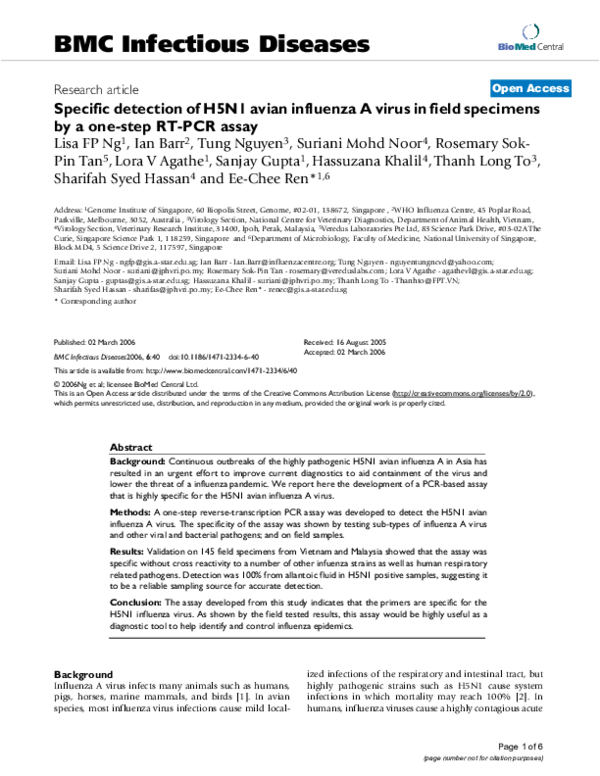 (PDF) Specific detection of H5N1 avian influenza A virus in field ...