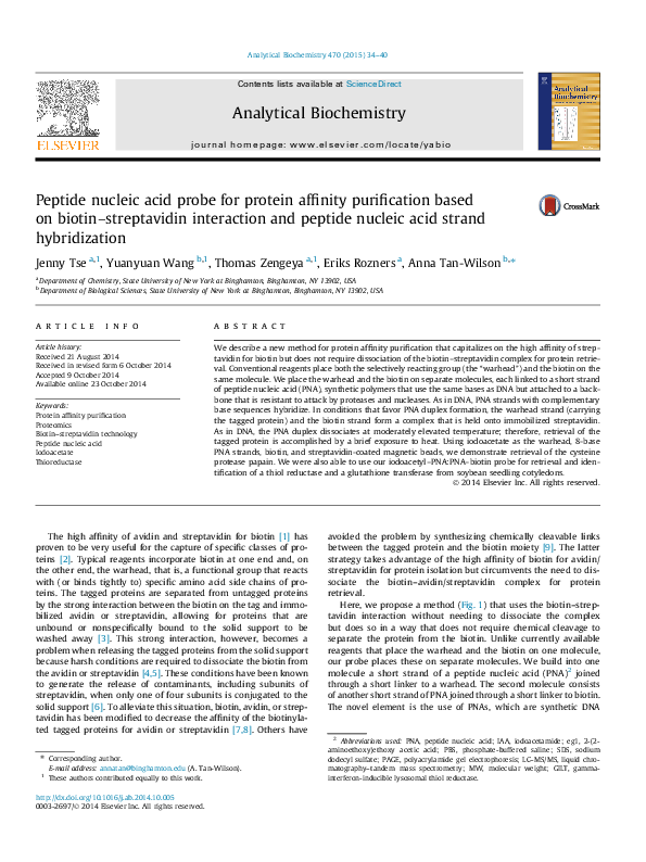 (PDF) Peptide nucleic acid probe for protein affinity purification ...