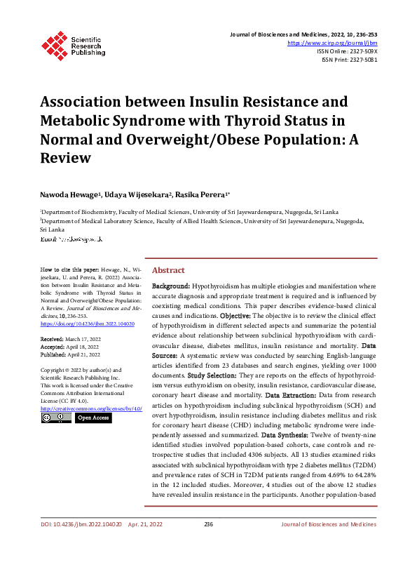 (PDF) Association between Insulin Resistance and Metabolic Syndrome ...