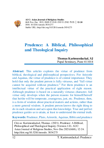 (PDF) Prudence: A Biblical, Philosophical and Theological Inquiry