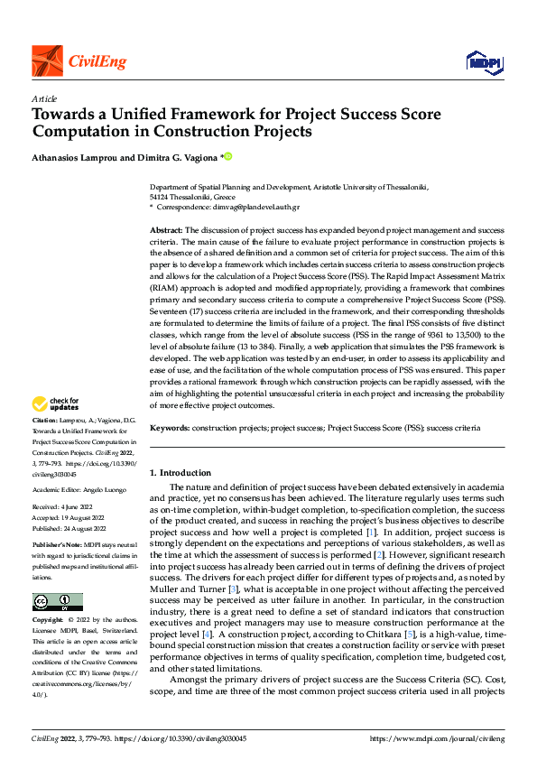 (PDF) Towards a Unified Framework for Project Success Score Computation ...