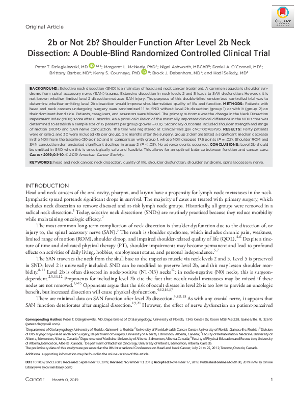 (PDF) 2b or not 2b? Shoulder function after level 2b neck dissection: A ...