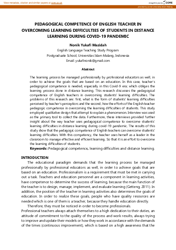(PDF) Pedagogical Competence of English Teacher in Overcoming Learning ...