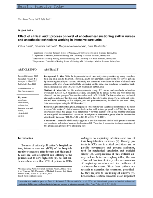 (PDF) Effect of clinical audit process on level of endotracheal ...