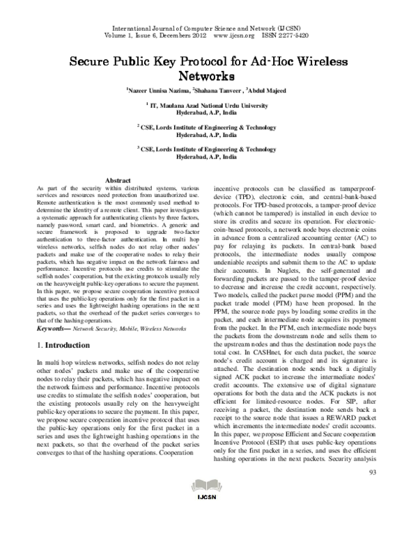 (PDF) Secure Public Key Protocol for Ad-Hoc Wireless Networks