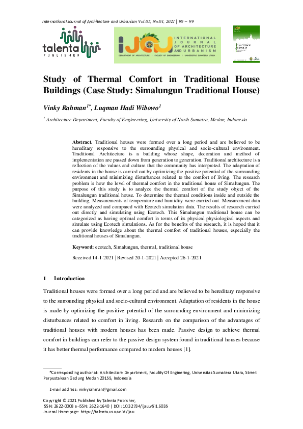 (PDF) Study of Thermal Comfort in Traditional House Buildings (Case ...