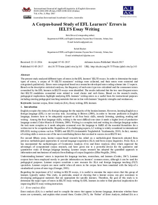 (PDF) A Corpus-based Study of EFL Learners’ Errors in IELTS Essay Writing