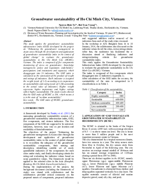 (PDF) Groundwater sustainability of Ho Chi Minh City, Vietnam