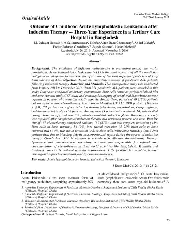 (PDF) Outcome of childhood acute Lymphoblastic leukemia in Egyptian ...