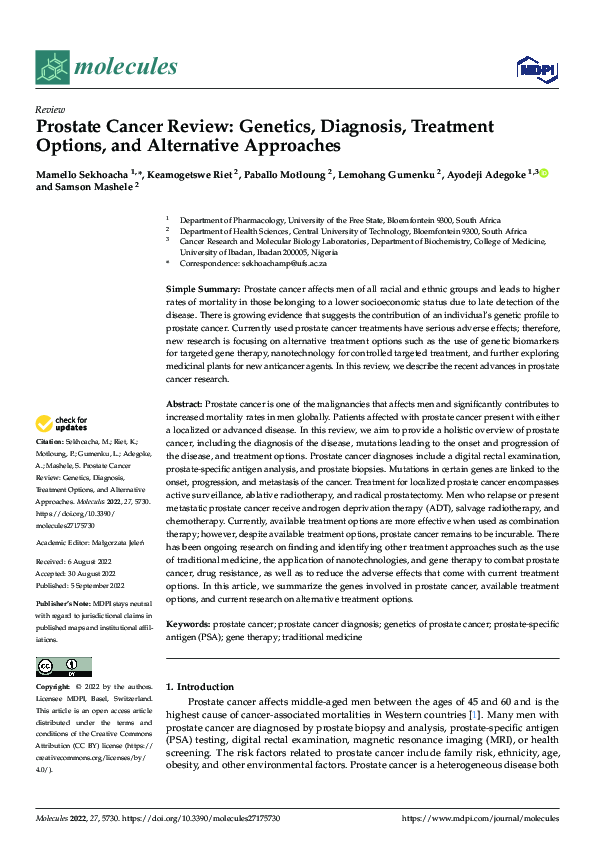 (PDF) Prostate Cancer Review: Genetics, Diagnosis, Treatment Options ...