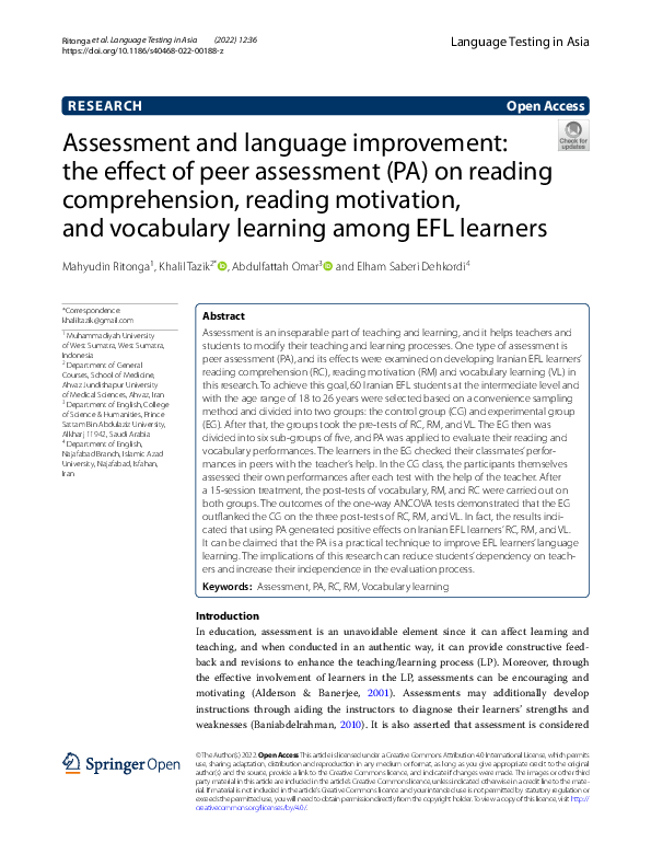 (PDF) Assessment and language improvement: the effect of peer ...