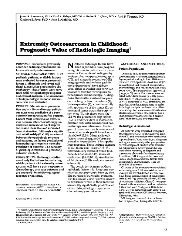 (PDF) Extremity osteosarcoma in childhood: prognostic value of ...
