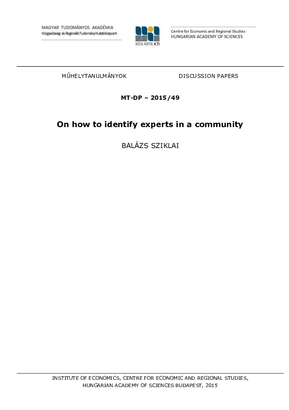 (PDF) On how to identify experts in a community