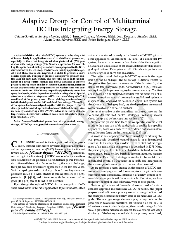 (PDF) Adaptive Droop for Control of Multiterminal DC Bus Integrating ...