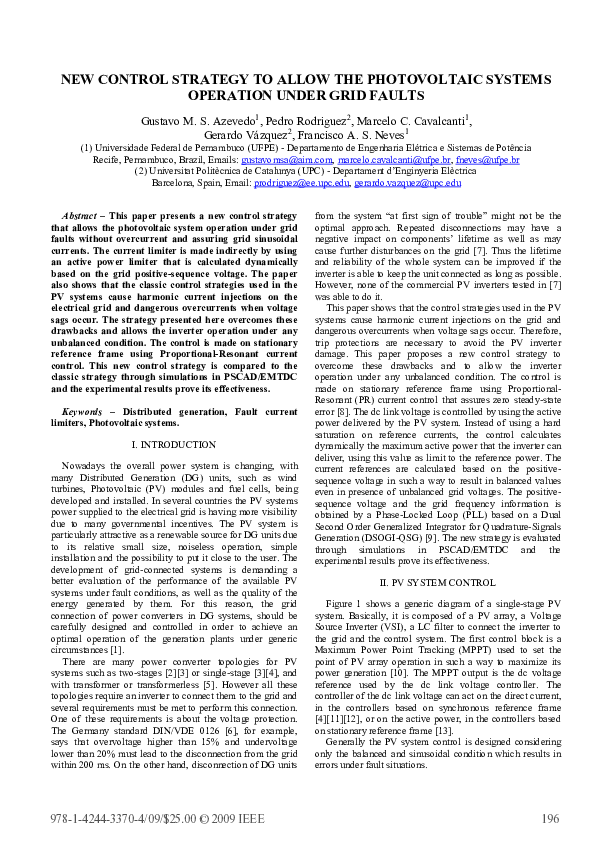 (PDF) New control strategy to allow the photovoltaic systems operation ...