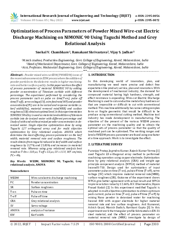 (PDF) Optimization of Process Parameters of Powder Mixed Wire-cut ...