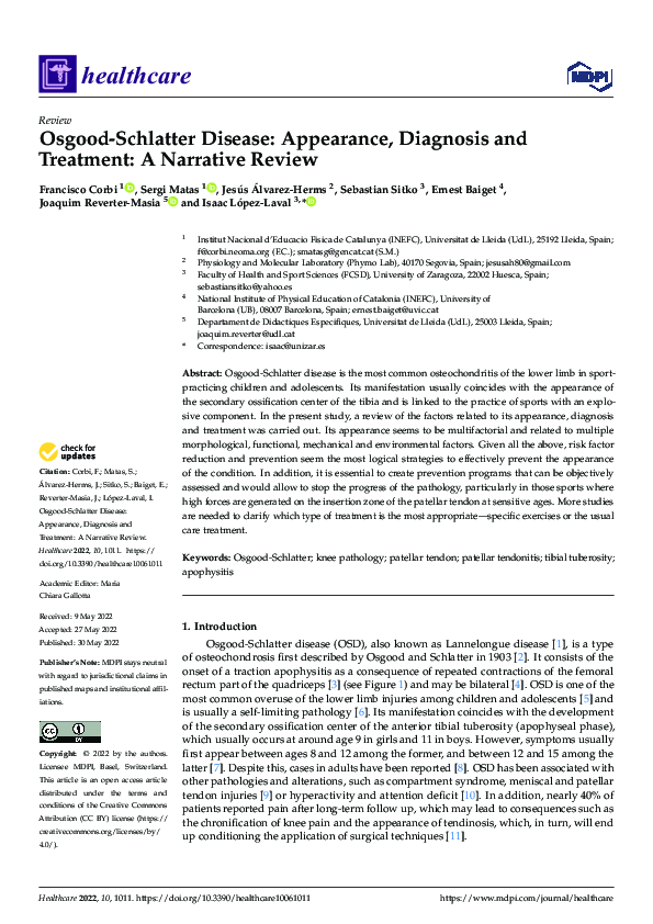 (PDF) Osgood–Schlatter Disease: Appearance, Diagnosis and Treatment: A ...