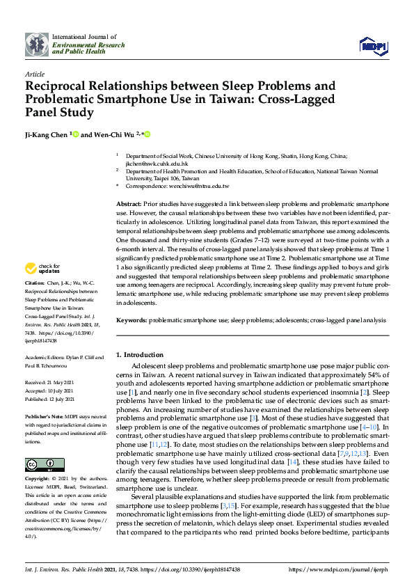 (PDF) Reciprocal Relationships between Sleep Problems and Problematic ...