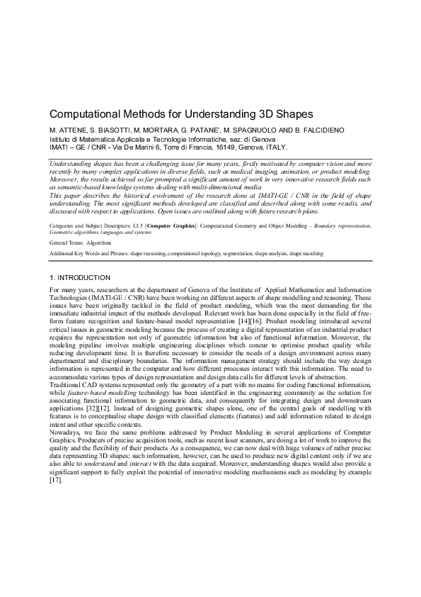 (PDF) Computational methods for understanding 3D shapes