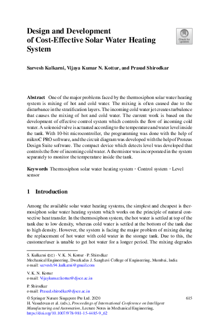 (PDF) Design and Development of Cost-Effective Solar Water Heating System