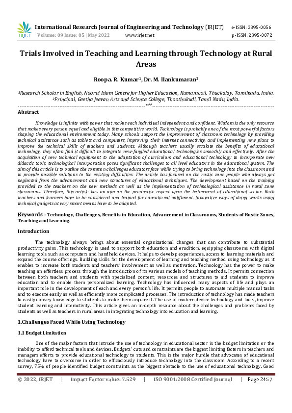 (PDF) Trials Involved in Teaching and Learning through Technology at ...